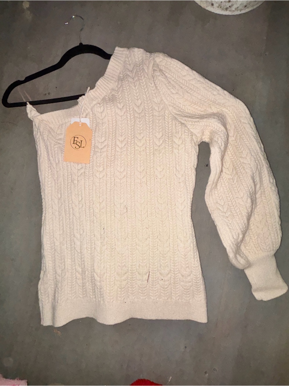 FSL Cream Off-the-Shoulder Cable Knit Sweater